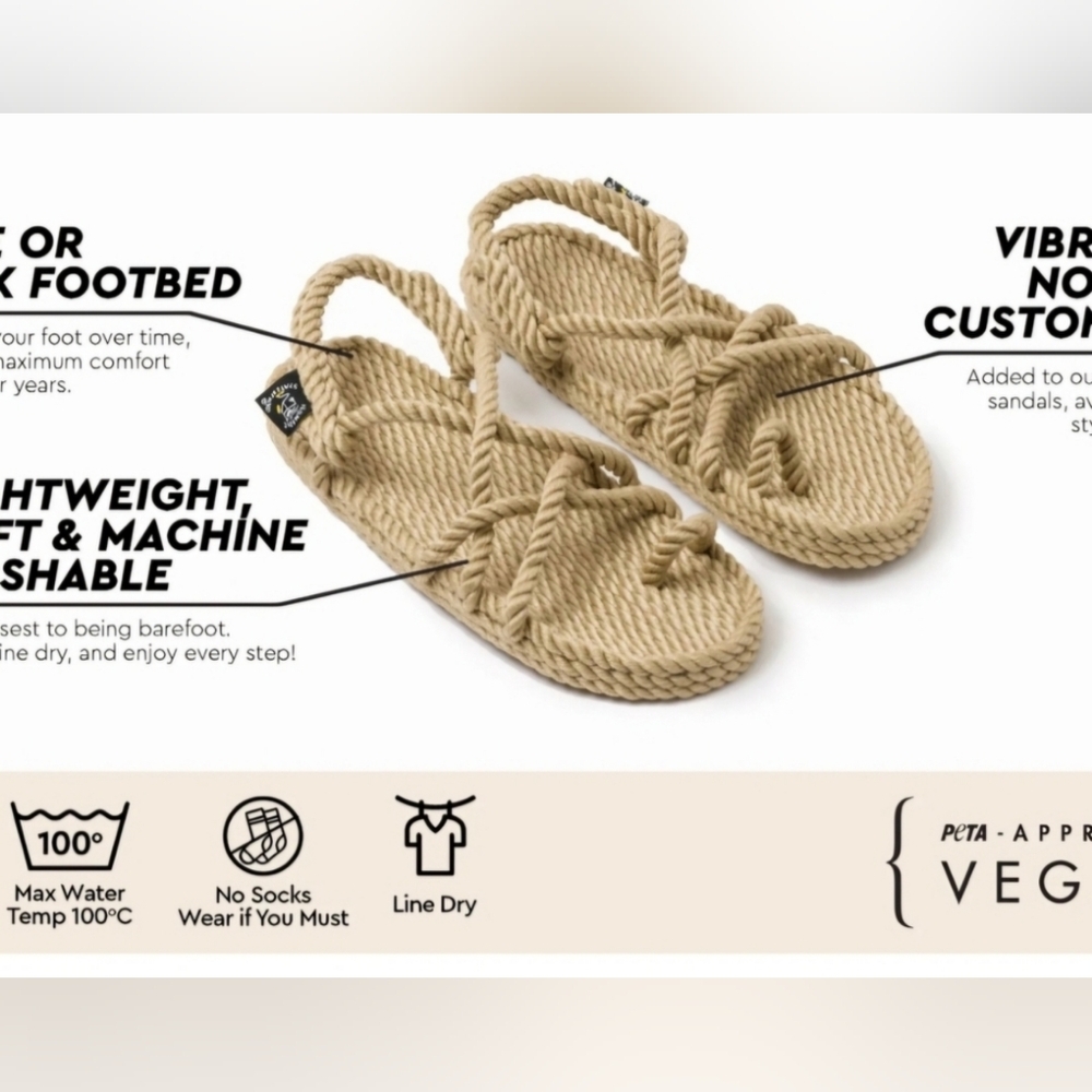 NWOT Nomadic State Of Mind Bondi Camel Tan Rope Vegan Unisex Sandals - Picture 2 of 6